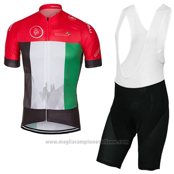 2017 Abbigliamento Ciclismo Dubai Tour Rosso Manica Corta e Salopette